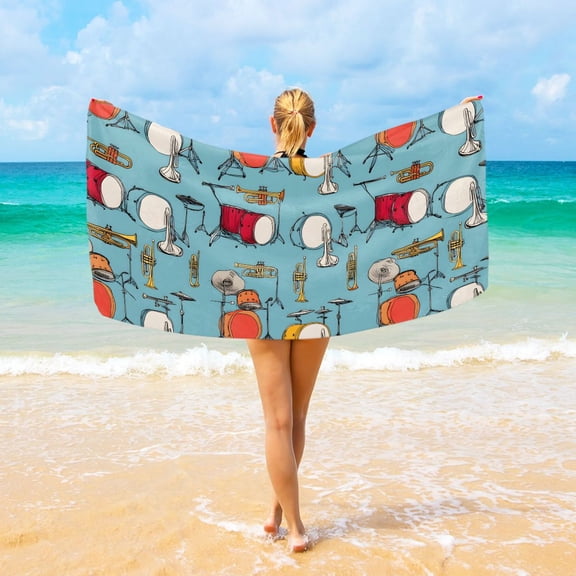 Ryvnso Trumpet Drums Pattern Beach Towel Quick Dry Swimming Yoga Beach Towels Large Sand Free Microfiber Towel 31"W x 71"L