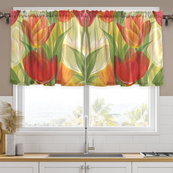 Ryvnso Tulip Floral Curtains Sets Short Curtain Rod Pocket Half Window Cafe Farmhouse Tier 2 Panels 57"W x 24"L