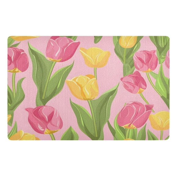 Ryvnso Tulip Flower Door Mats Outdoor Indoor Entrance Low Profile Floor Rugs 32"x20" Carpet