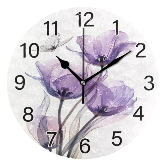 Ryvnso Tulips and Butterfly Wall Clock Non Ticking Silent Kitchen Clock Battery Operated Clocks 10 inch