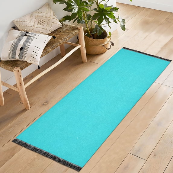 Ryvnso Turquoise Bedroom Runner Rug 2'x6' Hallway Area Carpet Non Slip Entryway Mat with Tassels