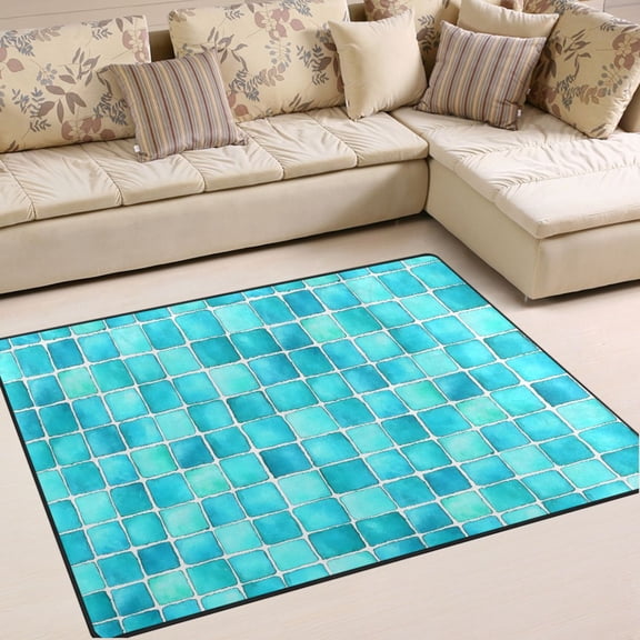Ryvnso Turquoise Checkered Area Rug Floor Mats Non-Slip Home Carpet 80 x 58 inch