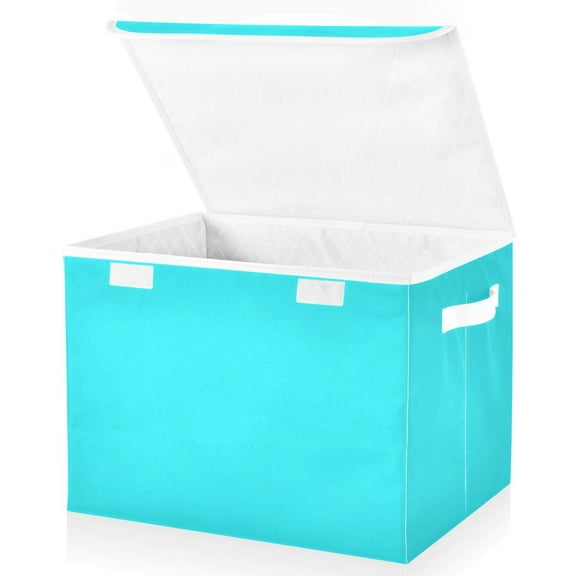 Ryvnso Turquoise Large Lidded Foldable Storage Baskets Cubes Boxes Lids Bin for Home
