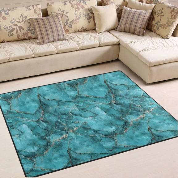 Ryvnso Turquoise Marble Area Rug Floor Mats Non-Slip Home Carpet 80 x 58 inch