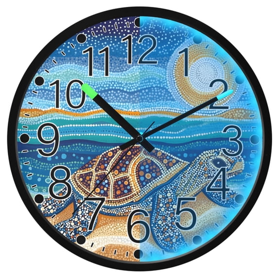 Ryvnso Turtle Art Paint 12 Inch Night Light Wall Clock Silent Battery Operated Luminous Clocks