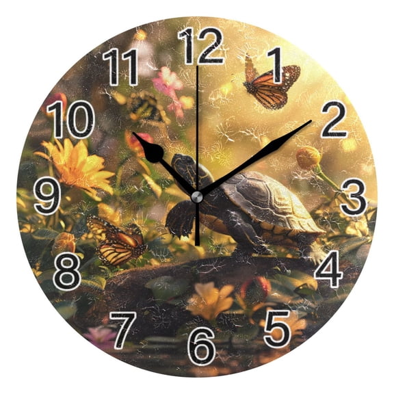 Ryvnso Turtle Butterfly Sunset Wall Clock Non Ticking Silent Kitchen Clock Battery Operated Clocks 10 inch