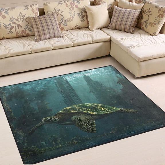Ryvnso Turtle City View Area Rug Floor Mats Non-Slip Home Carpet 80 x 58 inch