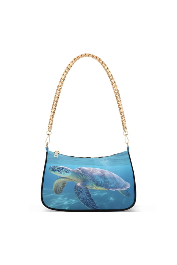 Turtle Is Swimming Womens Chain Shoulder Bag Tote Handbags Clutch Hobo Purse with Zipper for Travel