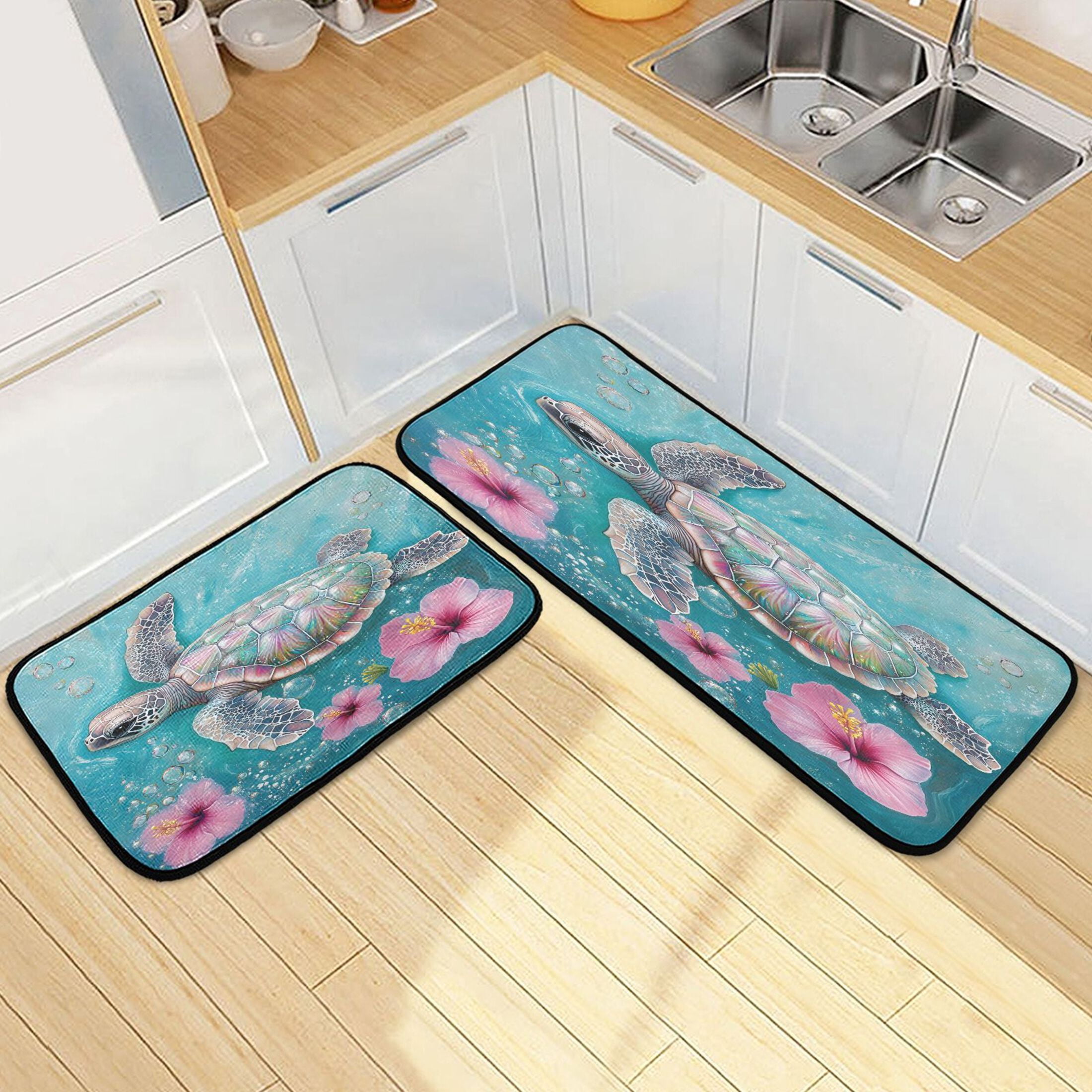 Turtle Kitchen Rug Ryvnso Turtle Lily Flower Kitchen Rugs Set Non Slip Runner Mats for ...