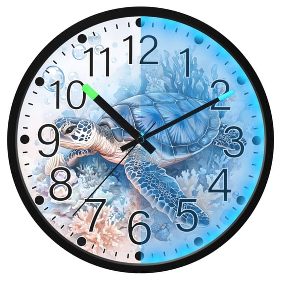 Ryvnso Turtle Swimming 12 Inch Night Light Wall Clock Silent Battery Operated Luminous Clocks