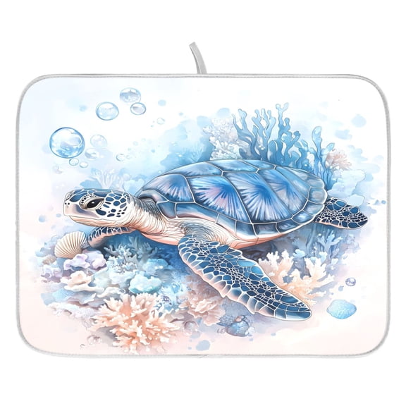 Ryvnso Turtle Swimming Dish Drying Mat for Kitchen Countertop 16x18 Small Dish Pad Drainer Rack Dish Sink Mats
