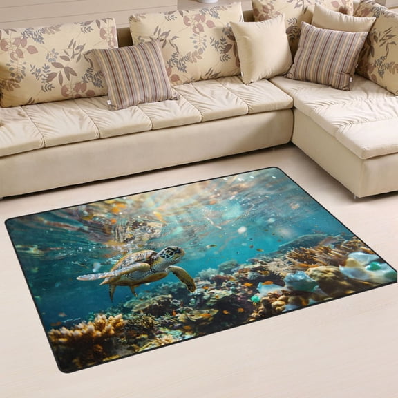 Ryvnso Turtle Swims under Sea Area Floor Mat Non-Slip Carpet Soft Rugs Doormats 31" x 20"