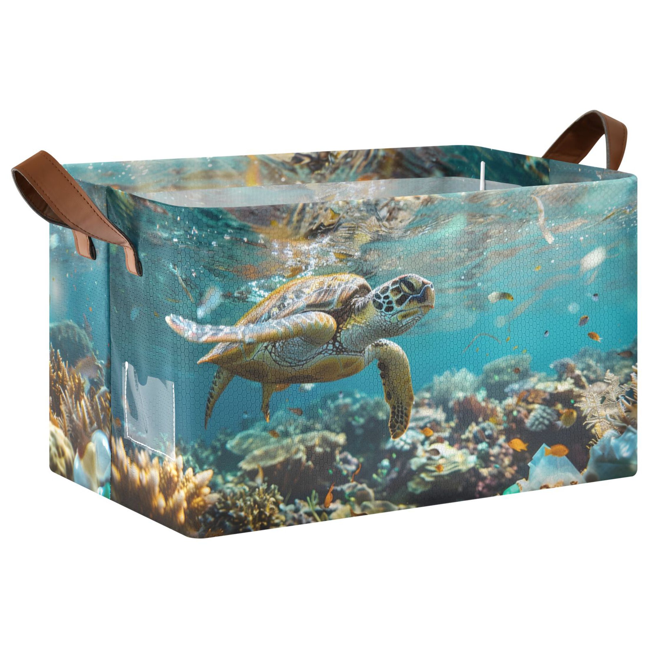 Ryvnso Turtle Swims under Sea Storage Bins Large Basket Foldable Cube ...