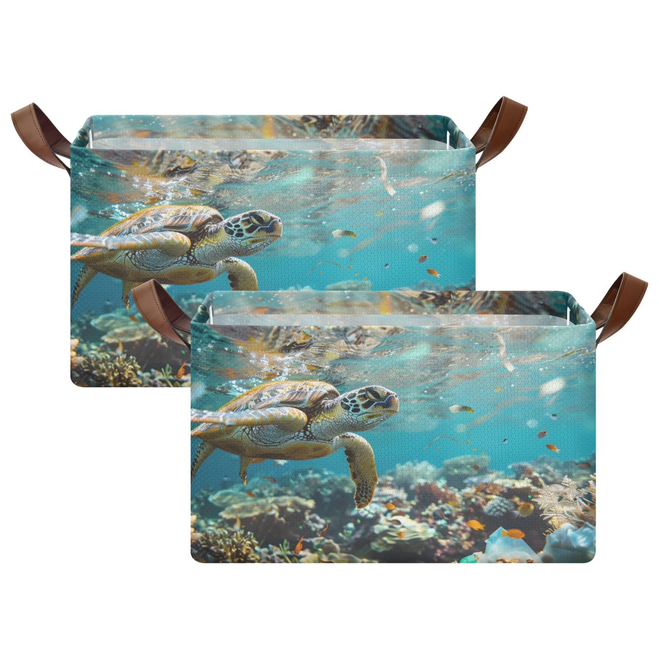 Ryvnso Turtle Swims under Sea Storage Bins Large Basket Foldable Cube ...