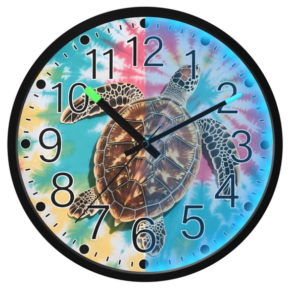 Ryvnso Turtle Tie Dye 12 Inch Night Light Wall Clock Silent Battery Operated Luminous Clocks