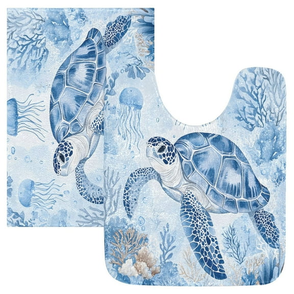 Ryvnso Turtle Watercolor Bathroom Shaggy Rugs Toilet Mat Soft Contour Rug