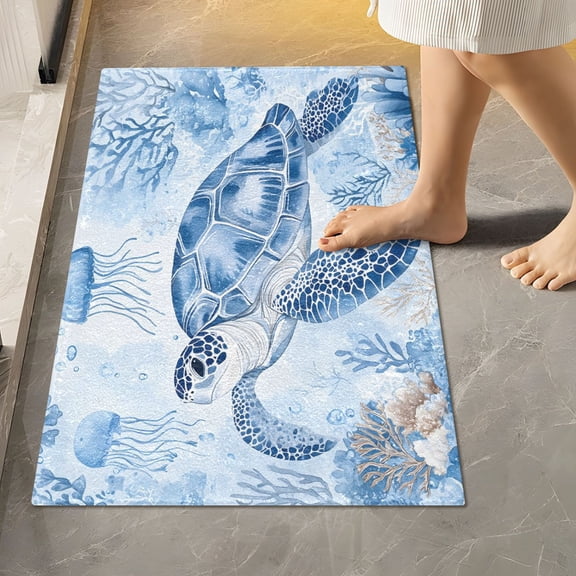 Ryvnso Turtle Watercolor Bathroom Shaggy Rugs Toilet Rectangle Mat Soft Contour Rug 24"x16"