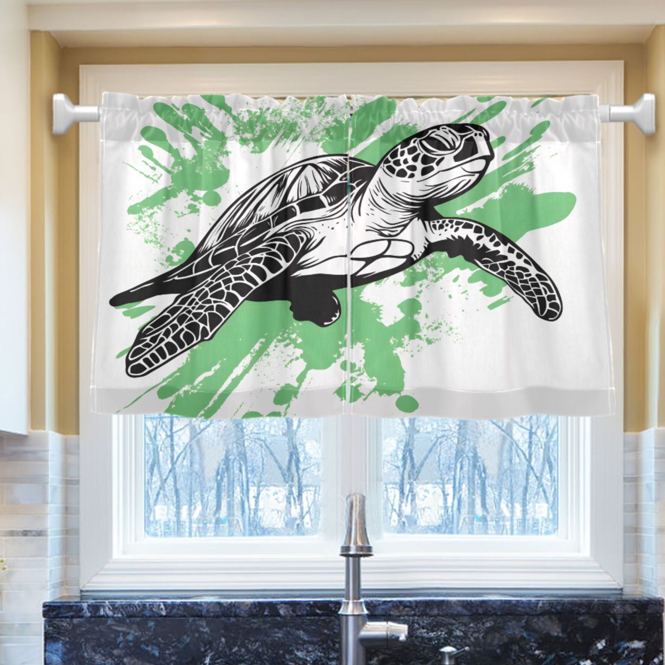 Turtle Panel Railing Ryvnso Turtle Watercolor Half Curtains Sets Tier 2 Panels Short Curtain ...