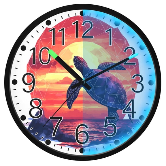 Ryvnso Turtle and Sun 12 Inch Night Light Wall Clock Silent Battery Operated Luminous Clocks