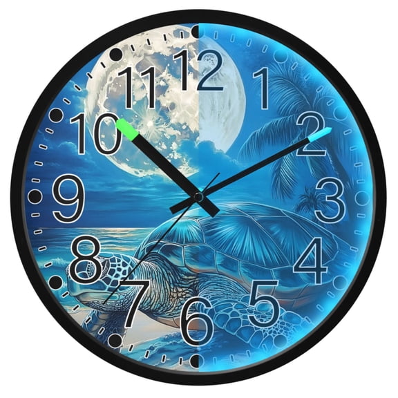 Ryvnso Turtle at Night 12 Inch Night Light Wall Clock Silent Battery Operated Luminous Clocks