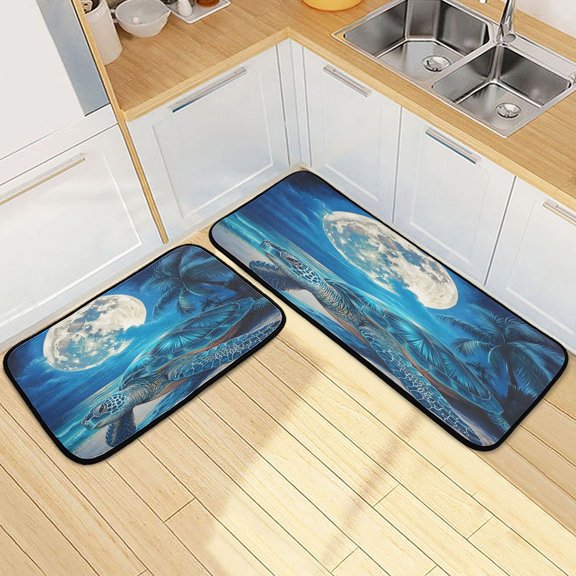 Ryvnso Turtle at Night Kitchen Rugs Set Non Slip Runner Mats for Dining Room