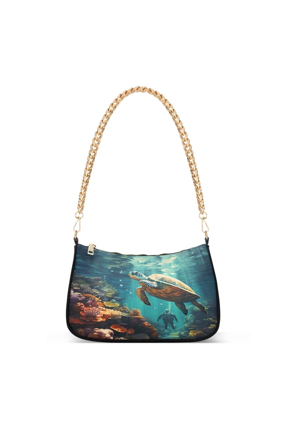 Turtle in Ocean Womens Chain Shoulder Bag Tote Handbags Clutch Hobo Purse with Zipper for Travel