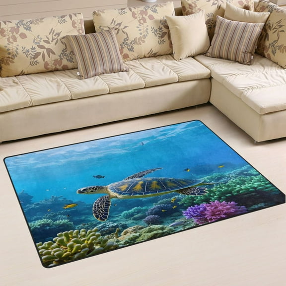 Ryvnso Turtle in Sea Area Floor Mat Non-Slip Carpet Soft Rugs Doormats 31" x 20"
