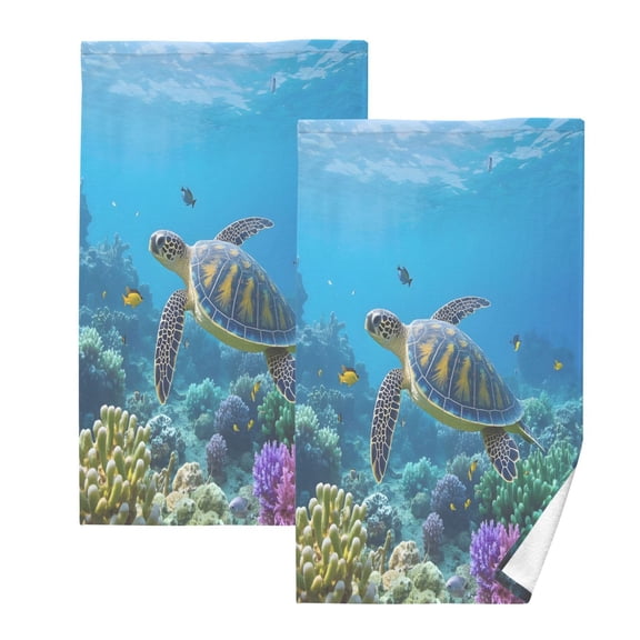 Ryvnso Turtle in Sea Cotton Hand Towels Sets Face Towel 2 PCs Bathroom Decorative