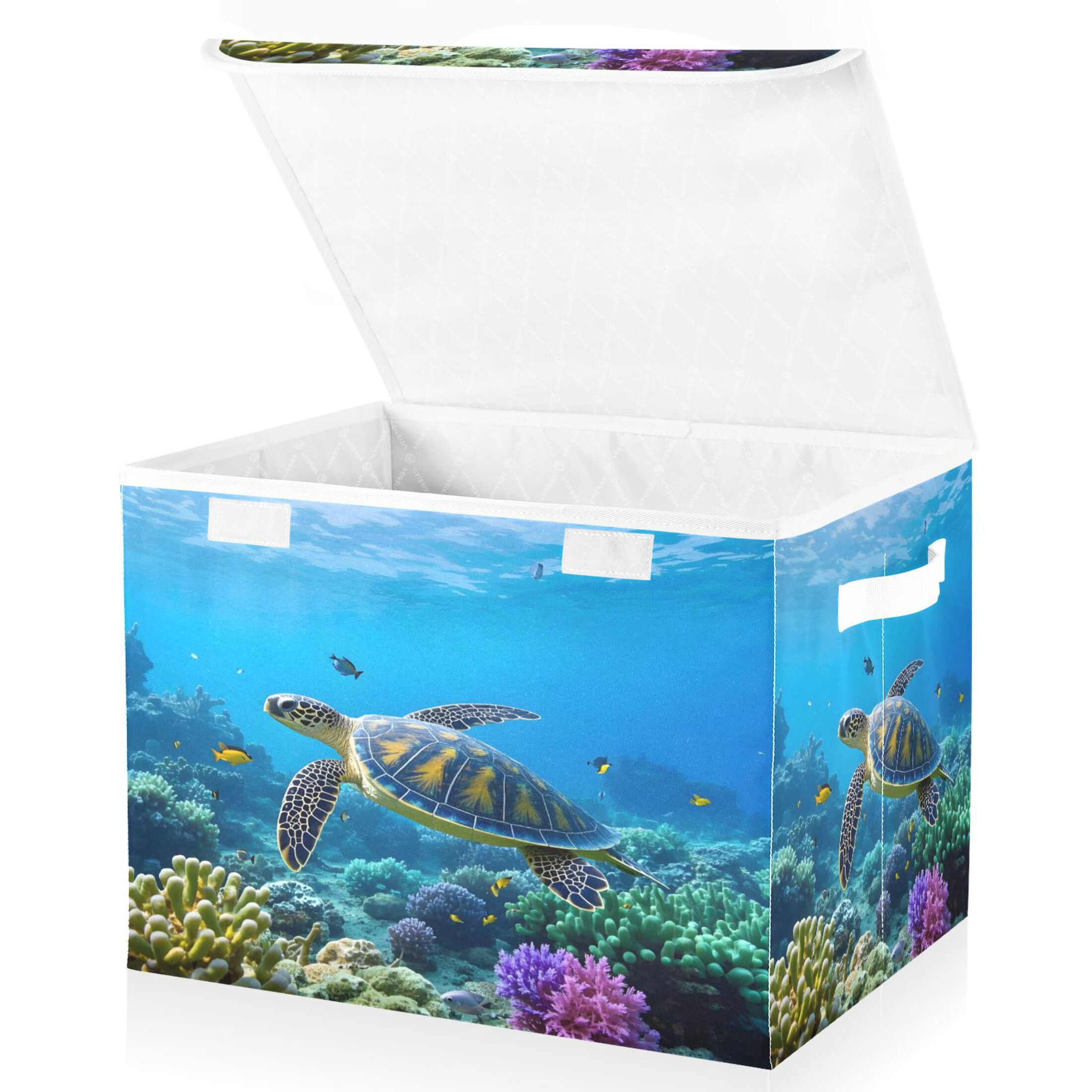 Ryvnso Turtle in Sea Large Lidded Foldable Storage Baskets Cubes Boxes Lids Bin for Home