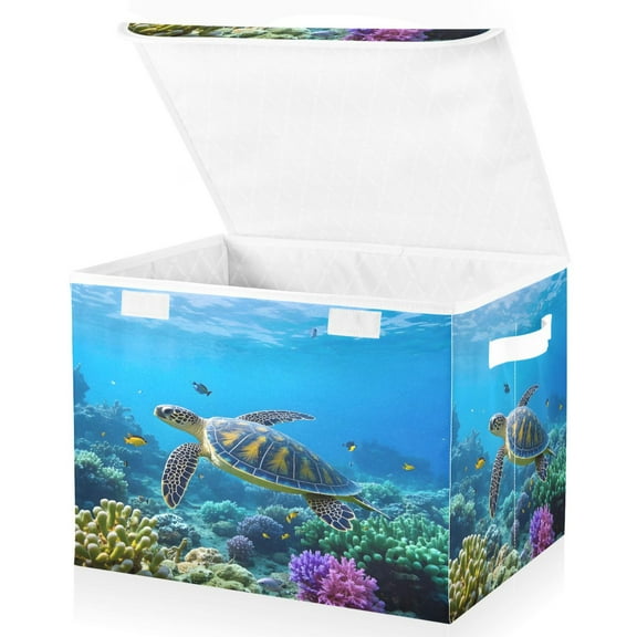 Ryvnso Turtle in Sea Large Lidded Foldable Storage Baskets Cubes Boxes Lids Bin for Home