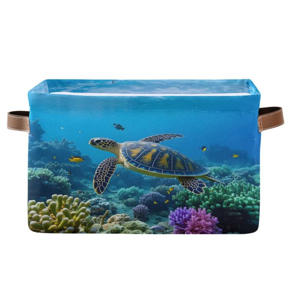 Ryvnso Turtle in Sea Storage Basket Large Bin Foldable Boxes Toys Organizer 14.2x10.2x8.3in 1 PC