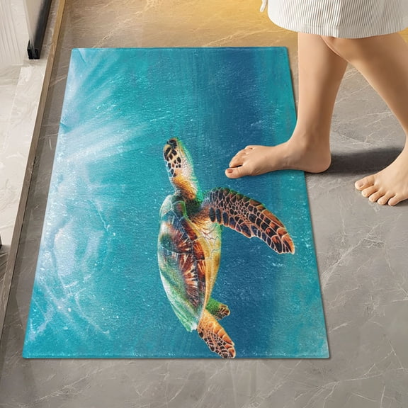 Ryvnso Turtle under Sea Bathroom Shaggy Rugs Toilet Rectangle Mat Soft Contour Rug 24"x16"