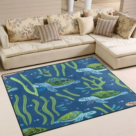 Ryvnso Turtles Seaweed under Sea Area Floor Rugs Soft Non-Slip Large Mats Nursery Carpets 63" x 48"