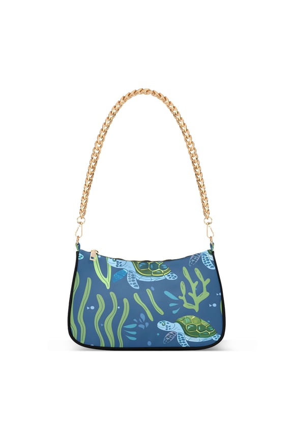 Turtles Seaweed under Sea Womens Chain Shoulder Bag Tote Handbags Clutch Hobo Purse with Zipper for Travel