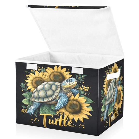 Ryvnso Turtles Sunflowers Large Lidded Foldable Storage Baskets Cubes Boxes Lids Bin for Home