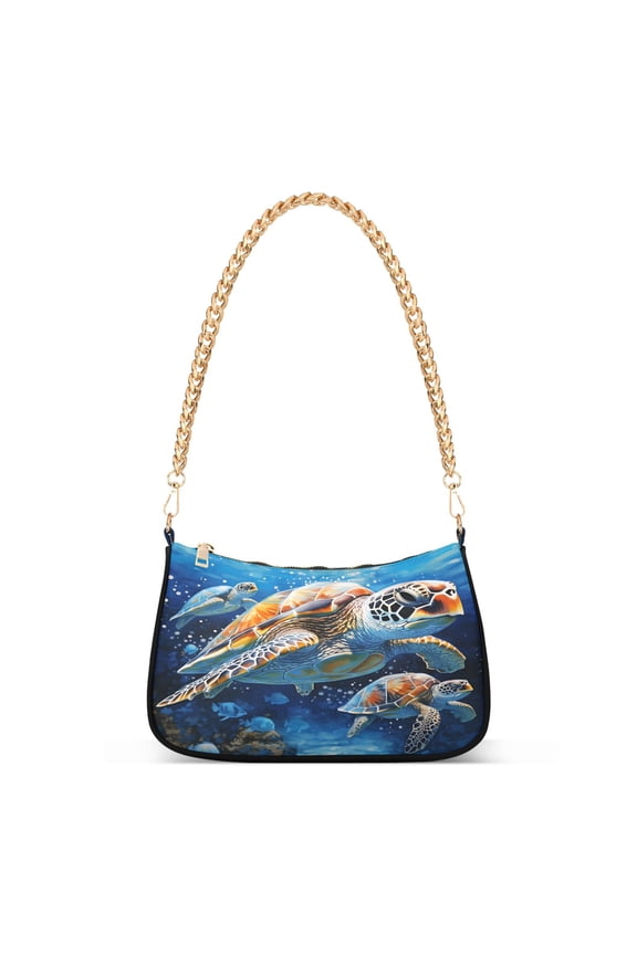 Turtles in Ocean Womens Chain Shoulder Bag Tote Handbags Clutch Hobo Purse with Zipper for Travel