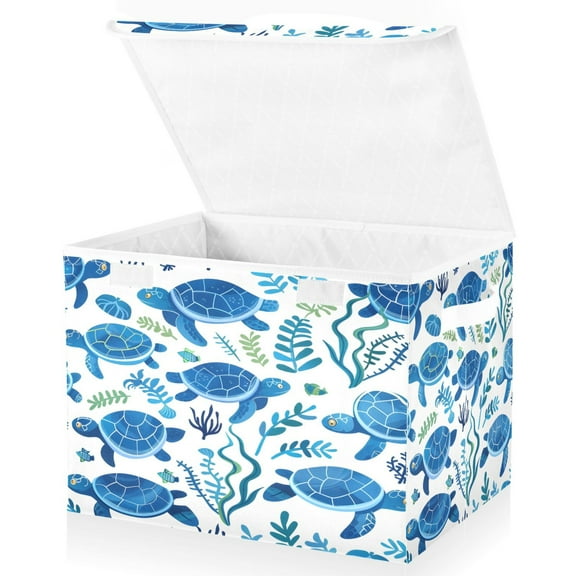 Ryvnso Turtles with Seaweed Large Lidded Foldable Storage Baskets Cubes Boxes Lids Bin for Home
