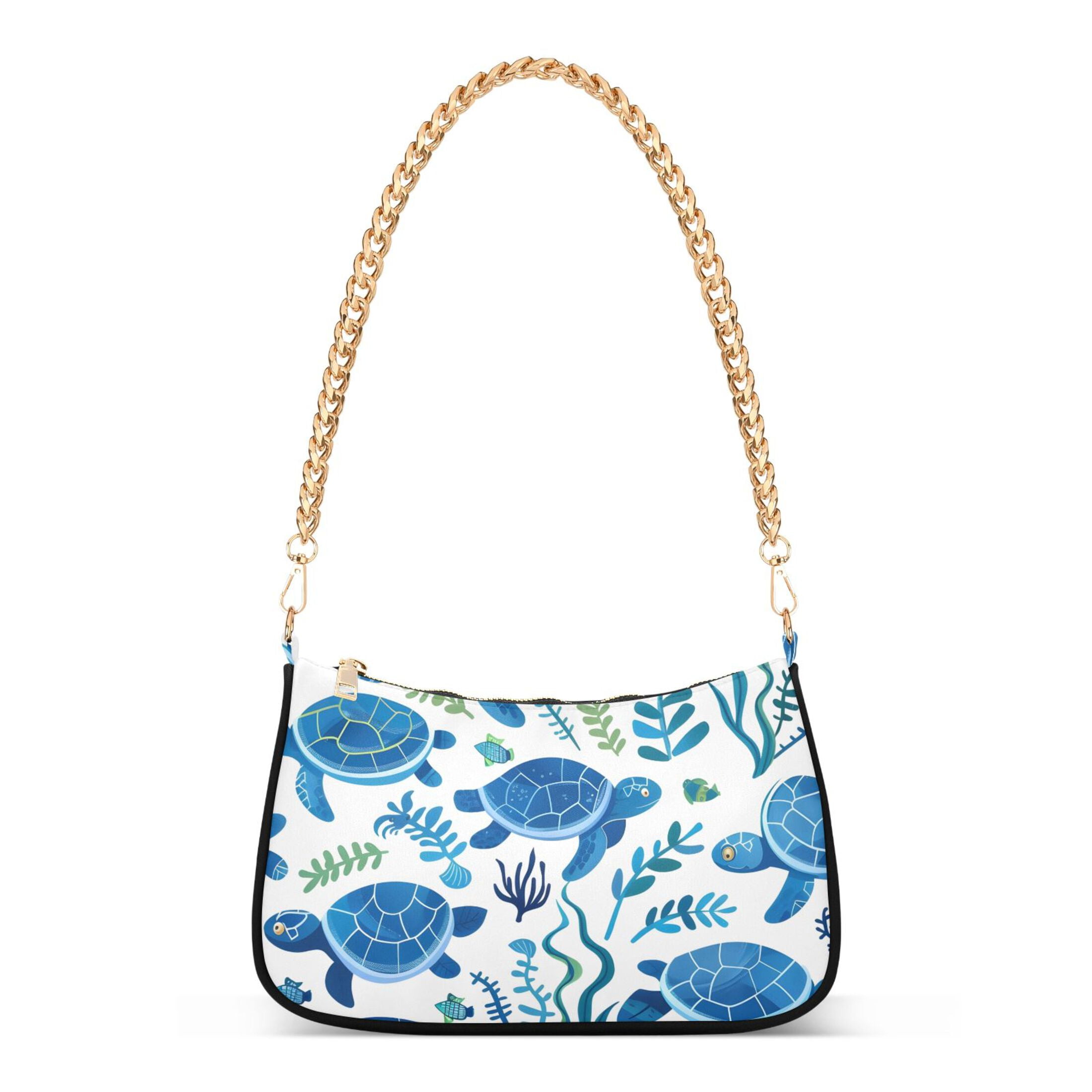 Ryvnso Turtles with Seaweed Womens Chain Shoulder Bag Tote Handbags Clutch Hobo Purse with Zipper for Travel