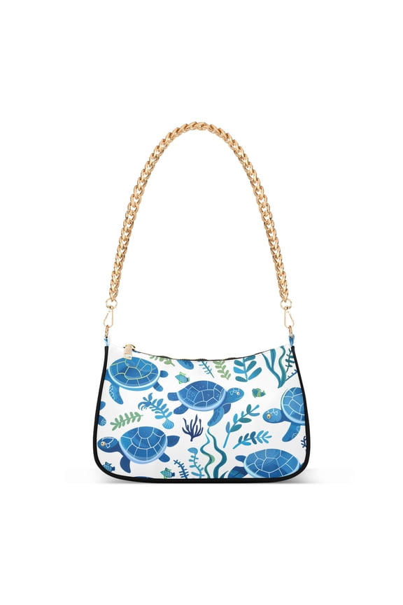 Turtles with Seaweed Womens Chain Shoulder Bag Tote Handbags Clutch Hobo Purse with Zipper for Travel