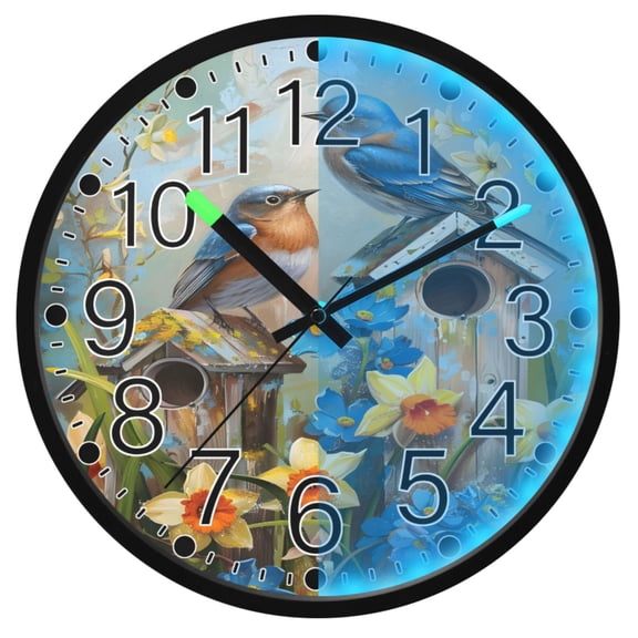 Ryvnso Two Bird on House 12 Inch Night Light Wall Clock Silent Battery Operated Luminous Clocks