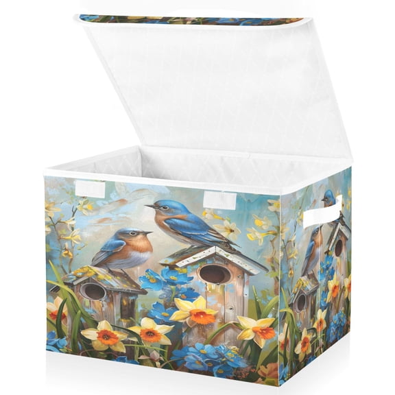 Ryvnso Two Bird on House Large Lidded Foldable Storage Baskets Cubes Boxes Lids Bin for Home