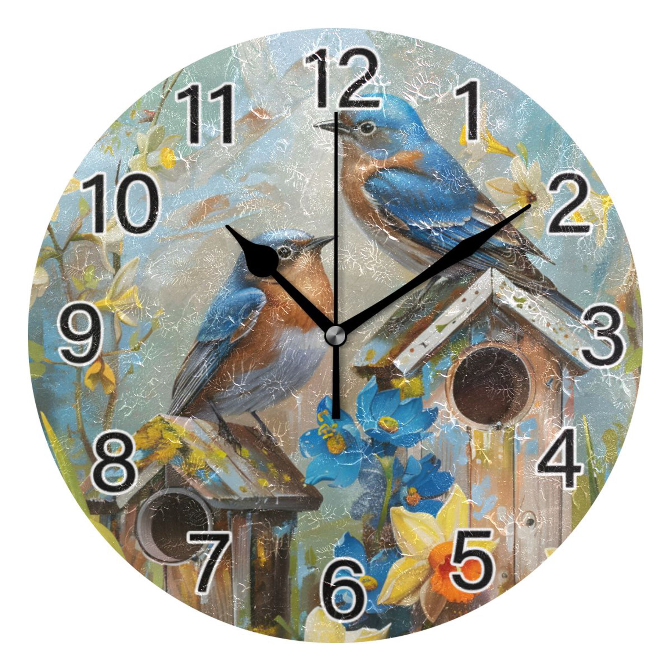 Ryvnso Two Bird on House Wall Clock Non Ticking Silent Kitchen Clock Battery Operated Clocks 10 inch