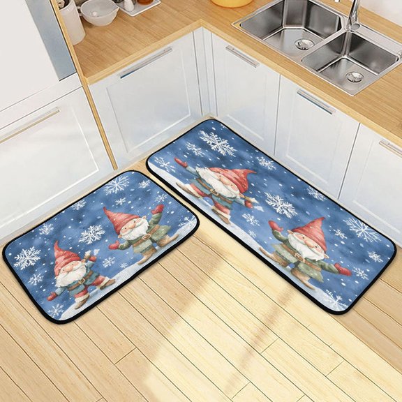 Ryvnso Two Cute Gnomes Kitchen Rugs Set Non Slip Runner Mats for Dining Room