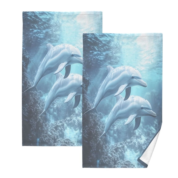 Ryvnso Two Dolphins Cotton Hand Towels Sets Face Towel 2 PCs Bathroom Decorative