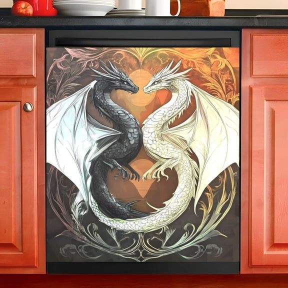 Ryvnso Two Dragons Dishwasher Magnetic Refrigerator Magnet Cover Kitchen Home Decorative 23"x26"