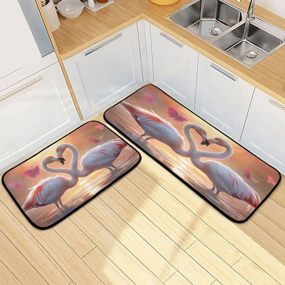 Ryvnso Two Flamingoes Love Kitchen Rugs Set Non Slip Runner Mats for Dining Room