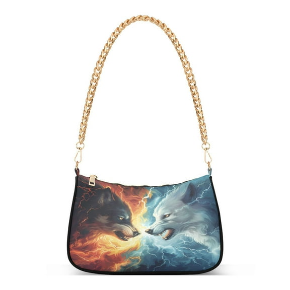Ryvnso Two Funny Cool Wolves Womens Chain Shoulder Bag Tote Handbags Clutch Hobo Purse with Zipper for Travel
