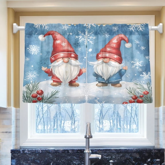 Ryvnso Two Gnomes Half Curtains Sets Tier 2 Panels Short Curtain Rod Pocket 27"W x 24"L