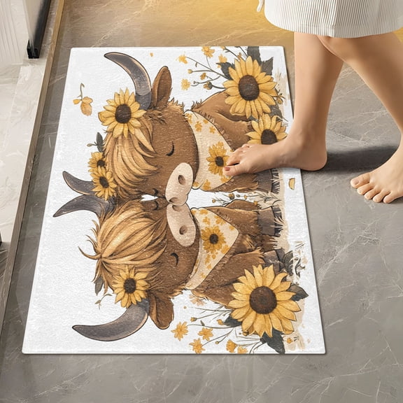 Ryvnso Two Highland Cattle Bathroom Shaggy Rugs Toilet Rectangle Mat Soft Contour Rug 24"x16"