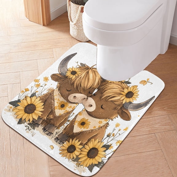 Ryvnso Two Highland Cattle Bathroom Shaggy Rugs Toilet U Shape Mat Soft Contour Rug 20"x24"